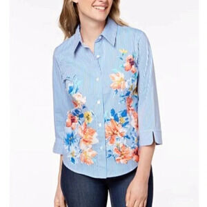 Alfred Dunner Floral Graphic Blue Stripe Shirt
